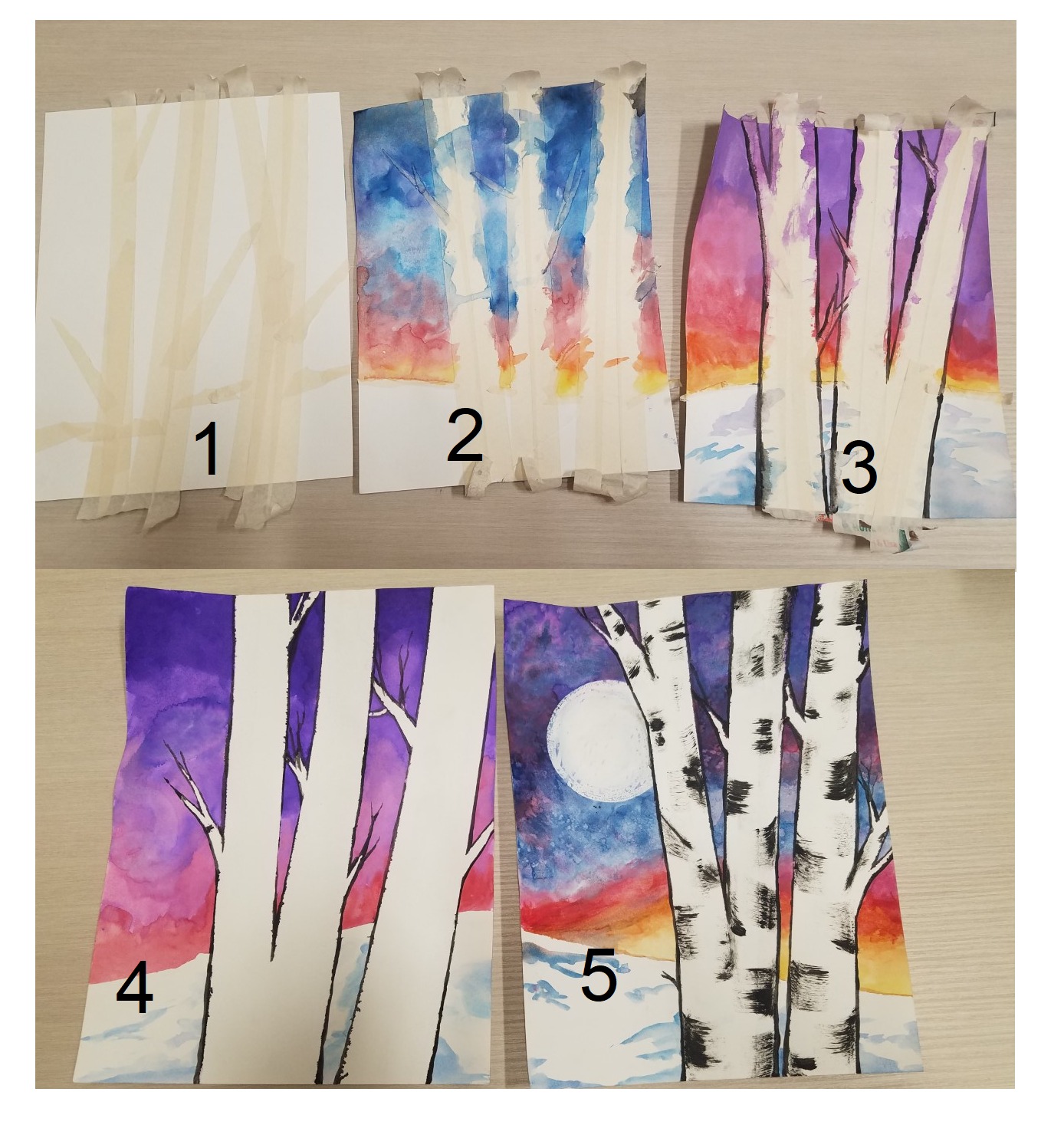 birch trees watercolor