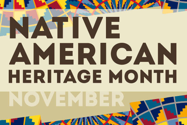 Native American Heritage Month banner with textile background